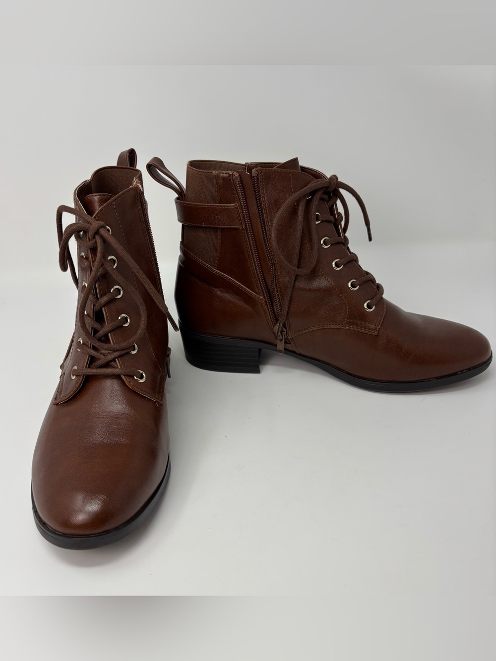 Kelly & Katie Jannicke Brown Lace Up Ankle Boots Zipper Booties Women's Size 8.5